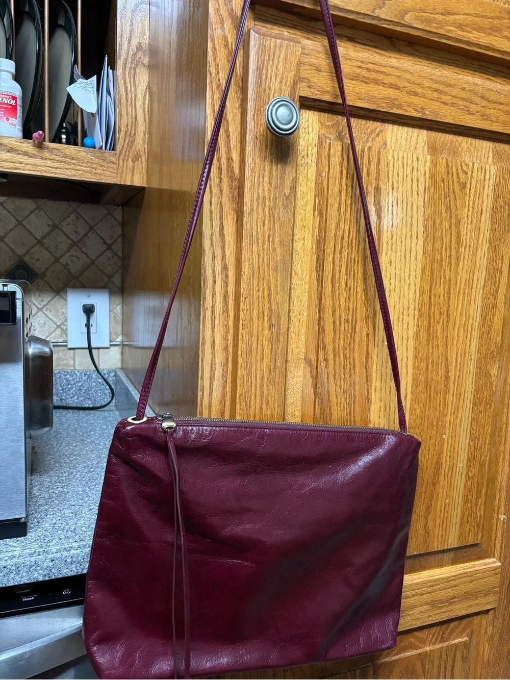 HOBO Ziggy Burgundy Leather Shoulder Bag with Slim Strap